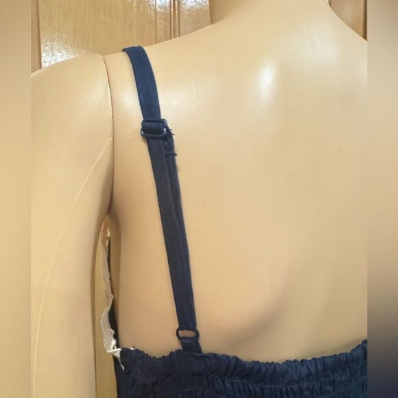 1. State Navy Blue Spaghetti Strap Boho Summer Maxi Dress Lace trim Sz S - Picture 7 of 8
